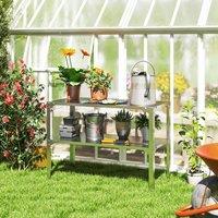 OUTSUNNY 2 Tier Potting Bench Table, Galvanised Work Bench, Silver Tone
