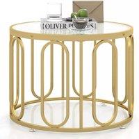 Costway 60cm Round Coffee Table 2-Tier Accent Table Modern Sofa Center Table in Gold