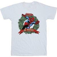 Spider-Man Be Merry Cotton T-Shirt in White | Size: 7-8 Years