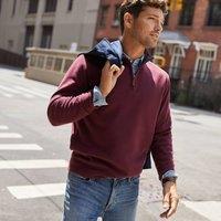 Lands' End Men's Bedford Quarter Zip Jumper in Dark Red | Size: Medium