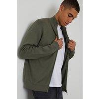Threadbare Men's Zip-Through Funnel Neck Knitted Cardigan in Green | Size: Large