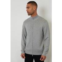 Threadbare Men's Zip-Through Funnel Neck Knitted Cardigan in Light Grey | Size: XL
