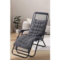 Living and Home 160cm L x 50cm W Plaid Print Beach Chair Seat Cushion Button Tufted Lounge Cushion in Black | Size: 160 cm L x 50 cm W