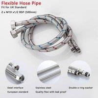 Heable Durable Kitchen Monobloc Mixer Tap Connectors M10 x1/2 Flexi Pipes in Silver | Size: 50 cm