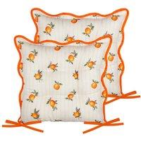 Furn Fruits Oranges Gingham Indoor/Outdoor Seat Pads (2 pack) in Yellow | Size: 40 cm x 40 cm