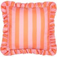 Furn Palm Royale Stripe Ruffle Printed Outdoor Cushion in Orange | Size: 50 cm x 50 cm