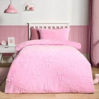 OHS Bows Tufted Teddy Fleece Super Soft Duvet Set with Pillowcase in Pink | Size: Double