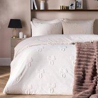 OHS Bows Tufted Teddy Fleece Super Soft Duvet Set with Pillowcase in Ivory | Size: Double