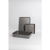 MasterClass Set of Non-Stick Large Roasting Pan 39x28x7cm, Baking Tray 39x27x2cm, Bake Pan Square 23x23x4cm in Grey | Size: 39 x 28 x 7 cm