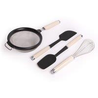 KitchenAid 4pc Almond Cream Cooking Utensil Set with Wire Whisk, Strainer, Spoon Spatula & Scraper Spatula