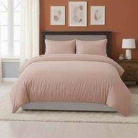 Snug City Embossed Stripe Duvet Cover Soft Microfibre Bedding with Pillowcases in Pink | Size: Double