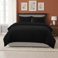 Snug City Embossed Stripe Duvet Cover Soft Microfibre Bedding with Pillowcases in Black | Size: Double