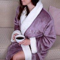 Duncan Stewart Personalised Sherpa Fleece Dressing Gown in Lavender | Size: XL