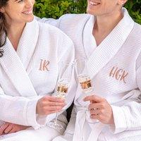 Duncan Stewart Personalised Shawl Collar Waffle Dressing Gown in White | Size: Large