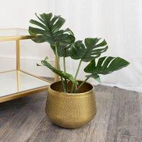 Melody Maison Medium Round Gold Patterned Planter in Metallic Gold