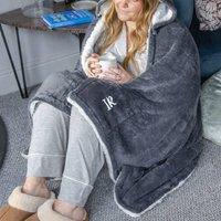 Duncan Stewart Personalised Hooded Sherpa Blanket in Grey