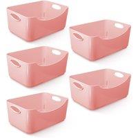 Keplin 5 Pack Plastic Studio Basket - Container Boxes for Storage Organising in Pink