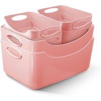 Keplin 6 Pack Plastic Studio Basket - Container Boxes for Storage Organising in Pink