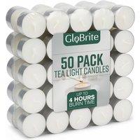 Globrite 50 Pack Unscented Tea Lights - 4 Hour Burn Tealight Candles in White