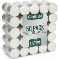 Globrite 50 Pack Unscented Tea Lights - 8 Hour Burn Tealight Candles in White