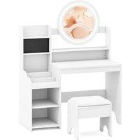 Costway Kids Dressing Table Set Vanity Desk w/ Mirror & Lights & Stool in White