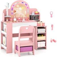 Costway Kids Vanity Desk w/Open Storage Shelves Dressing Table & Chair Set in Pink