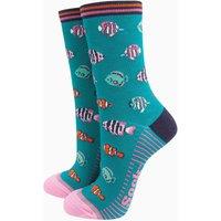 Sock Talk Men's Bamboo Socks - Aqua, Tropical Fish in Aqua | Size: 7-11