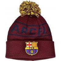Barcelona FC Men's Text Knitted Bobble Beanie in Wine