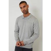 Threadbare Men's Knitted Long Sleeve Polo Jumper in Grey | Size: XL