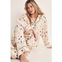 NastyGal Women's Conversational Print Trouser Pajama Set in White | Size: Medium