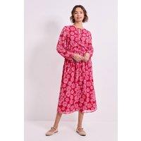 Dorothy Perkins Women's Pink Daisy Tie Neck Frill Detail Trapeze Printed Midi Dress | Size: 14