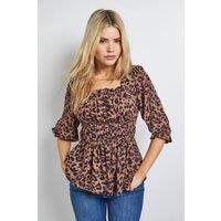 Dorothy Perkins Women's Leopard Square Neck Blouson Sleeve Top | Size: 8