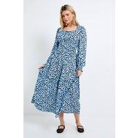 Dorothy Perkins Women's Blue Spot Square Neck Blouson Sleeve Tiered Maxi Dress | Size: 14