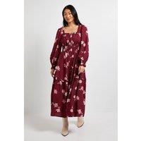 Dorothy Perkins Women's Petite Berry Floral Square Neck Blouson Sleeve Tiered Maxi Dress | Size: 16