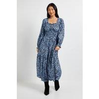Dorothy Perkins Women's Petite Blue Square Neck Blouson Sleeve Tiered Maxi Dress | Size: 14