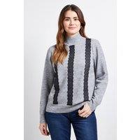 Wallis Women's Lace Detail Crew Neck Jumper in Grey | Size: Medium