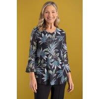 Anna Rose Women's Embellished Leaf Printed Mesh Top in Cream | Size: Small
