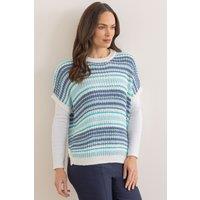 Klass. Women's Striped Tape Yarn Short Sleeve Jumper in Blue | Size: Medium