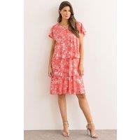 Klass. Women's Floral Foil Printed Layered Dress in Coral | Size: 18