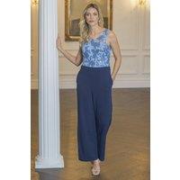 Klass. Women's Sequin Top Wide Leg Jumpsuit in Blue | Size: 22