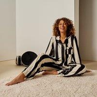 OHS Women's Candy Stripe Button Through Winter Pyjama Set Loungewear in White | Size: S/M