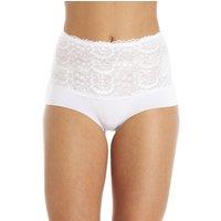 Camille Women's High Waist Seamless Floral Lace Control Briefs in White | Size: 16