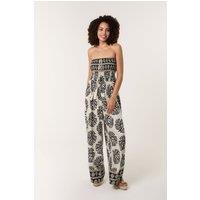 Blue Vanilla Women's Black Strapless Elasticated Printed Jumpsuit | Size: S/M