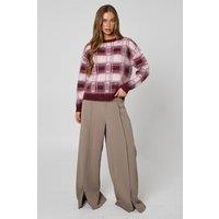 Urban Bliss Women's Check Jumper in Burgundy | Size: Medium