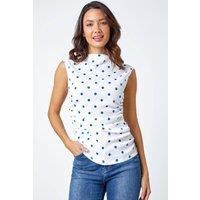 Roman Women's Polka Dot Ruched Stretch Top in Blue | Size: 18