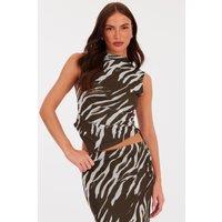 Quiz Women's Multi Zebra Print Asymmetric Cropped Top | Size: 10
