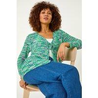 Roman Women's Spacedye Tie Knit Cardigan in Green | Size: 18