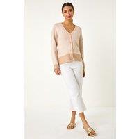 Roman Women's Textured V-Neck Knit Cardigan in Natural | Size: 20