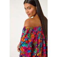 Roman Women's Floral Print Bardot Top in Orange | Size: 10