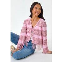 Roman Women's Petite Tassle Stripe Cardigan in Pink | Size: 18